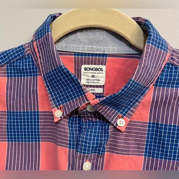Bonobos Mens Casual Slim Fit Button Down Size Medium 100% Cotton Salmon & Navy - Picture 5 of 6